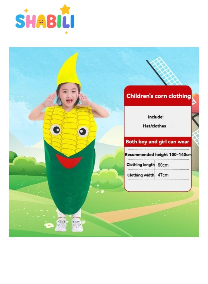 SHABILI Kids Corn Costume Outfit for Boys and Girls, Cute Yellow and Green Vegetable Fancy Dress for Halloween, School Stage, Cosplay and Party, Cartoon Corn Outfit with Hat (Non-Woven Fabric, Fits 100–140cm) - Image 5