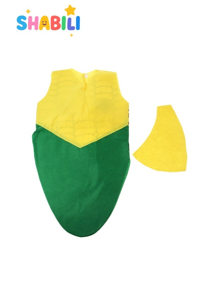 SHABILI Kids Corn Costume Outfit for Boys and Girls, Cute Yellow and Green Vegetable Fancy Dress for Halloween, School Stage, Cosplay and Party, Cartoon Corn Outfit with Hat (Non-Woven Fabric, Fits 100–140cm) - Image 4