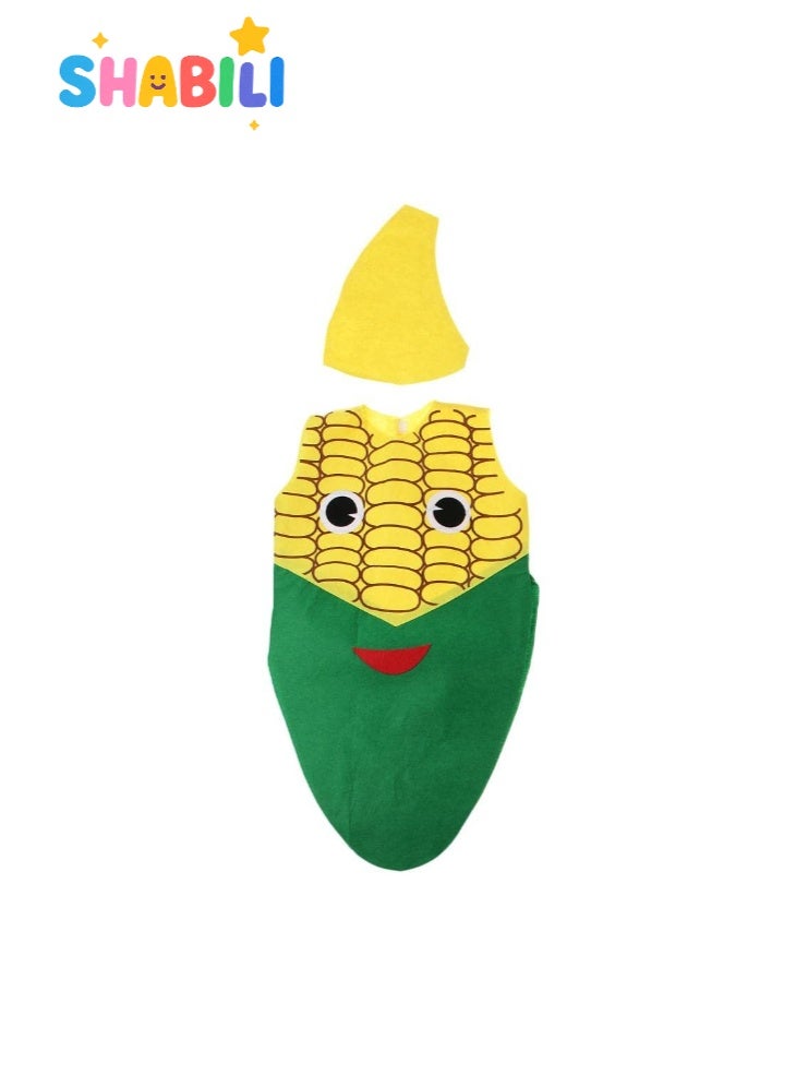 SHABILI Kids Corn Costume Outfit for Boys and Girls, Cute Yellow and Green Vegetable Fancy Dress for Halloween, School Stage, Cosplay and Party, Cartoon Corn Outfit with Hat (Non-Woven Fabric, Fits 100–140cm) - Image 2