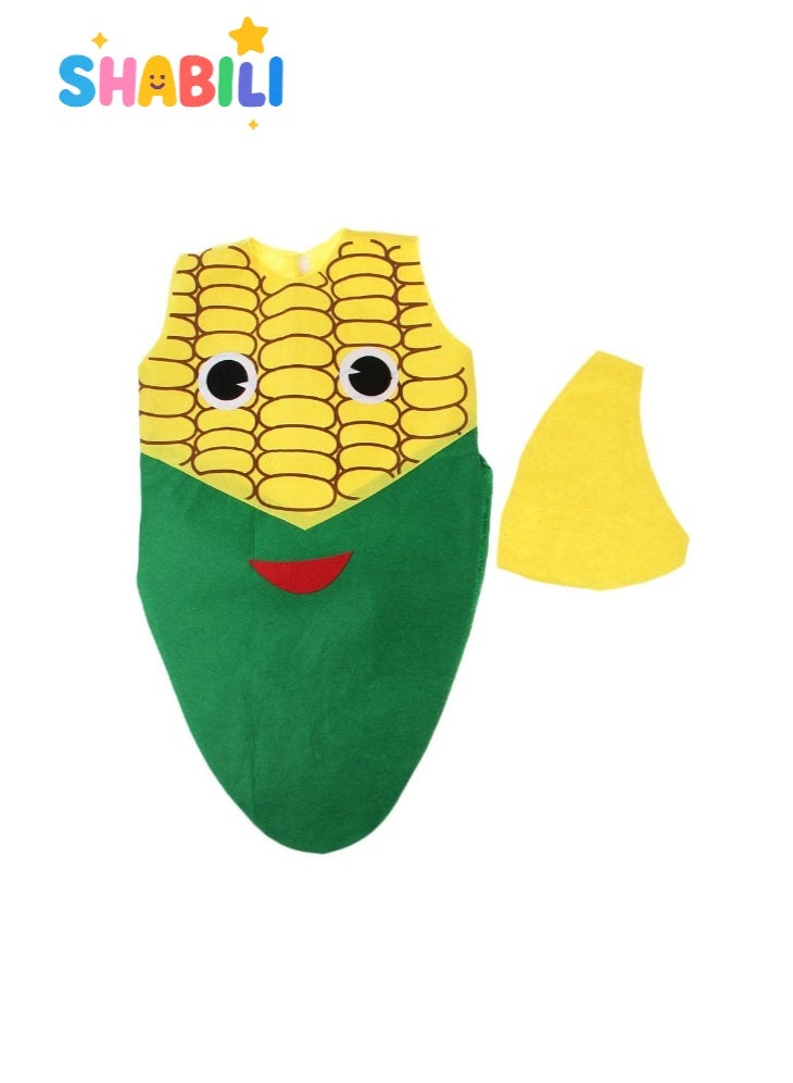 SHABILI Kids Corn Costume Outfit for Boys and Girls, Cute Yellow and Green Vegetable Fancy Dress for Halloween, School Stage, Cosplay and Party, Cartoon Corn Outfit with Hat (Non-Woven Fabric, Fits 100–140cm) - Image 3