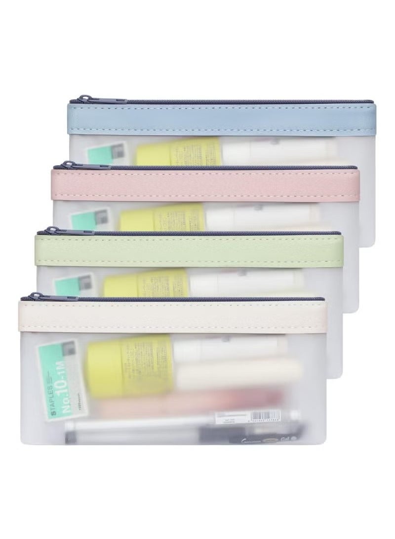 4 PCS Clear Pencil Case, Waterproof Pencil Pouch with Zipper, Multifunctional Clear Pen Bag Organizer, Stationery Storage Bag, for Girls and Boys, School and Stationery Supplies (Multicolor) - Image 1