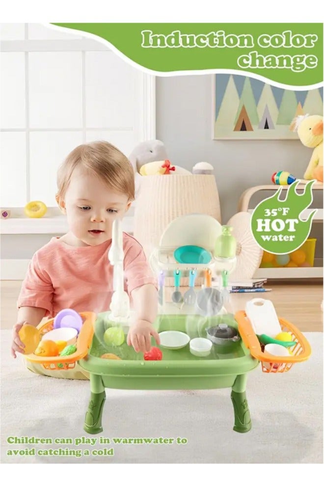 Snooe Kids Kitchen Sink Toys with Flowing Water 34pcs Electric Dishwasher Toys with Automatic Water Circulation System Kitchen Toys for Kids Boys Girls Toddlers - Image 3