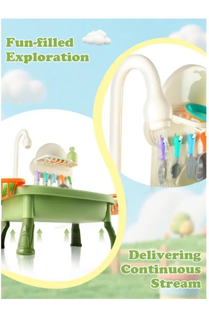 Snooe Kids Kitchen Sink Toys with Flowing Water 34pcs Electric Dishwasher Toys with Automatic Water Circulation System Kitchen Toys for Kids Boys Girls Toddlers - Image 2