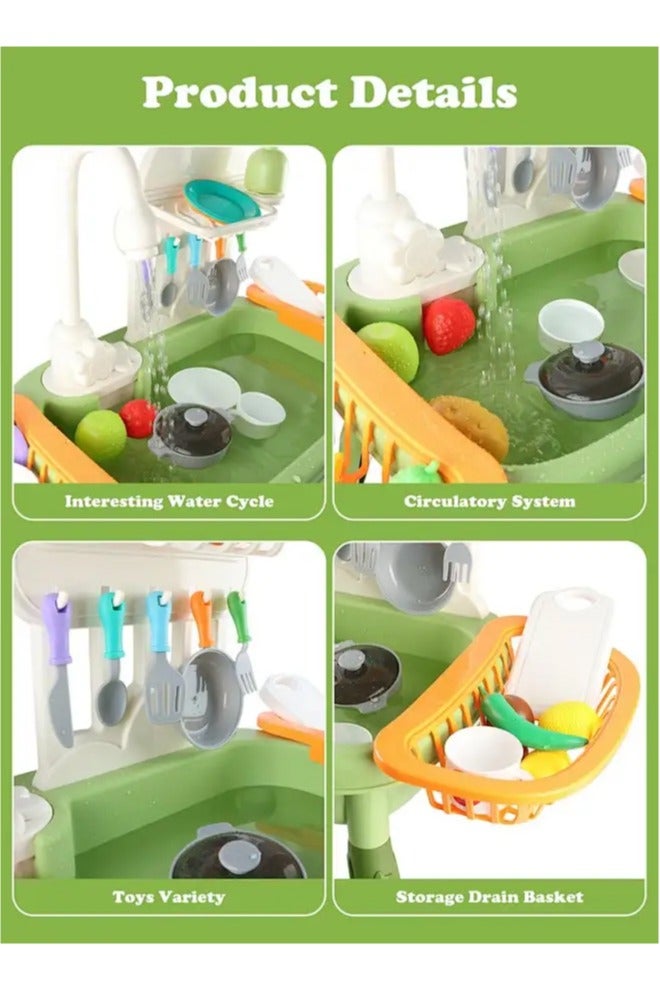 Snooe Kids Kitchen Sink Toys with Flowing Water 34pcs Electric Dishwasher Toys with Automatic Water Circulation System Kitchen Toys for Kids Boys Girls Toddlers - Image 5
