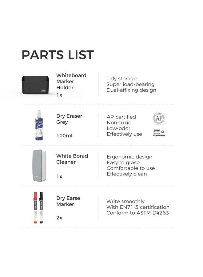 Loukin Magnetic Marker Holder Set, Dry Erase Marker Holder, Dry Erase Accessory Tray Set (Includes 1 Eraser, 1 Cleaner, 2 Dry Erase Markers), Ideal For Office, School Or Home Use(Black) - Image 2