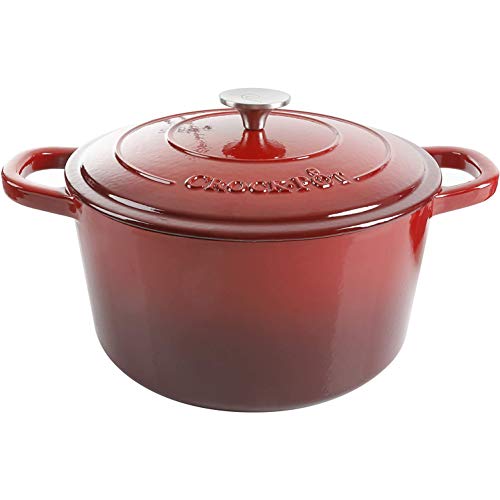 Crock-Pot Artisan 7-Quart Round Enameled Cast Iron Dutch Oven – Scarlet Red, Heavy-Duty Cookware for Slow Cooking, Baking, Roasting with Lid - Image 1