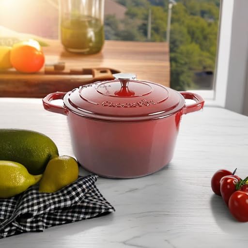 Crock-Pot Artisan 7-Quart Round Enameled Cast Iron Dutch Oven – Scarlet Red, Heavy-Duty Cookware for Slow Cooking, Baking, Roasting with Lid - Image 5