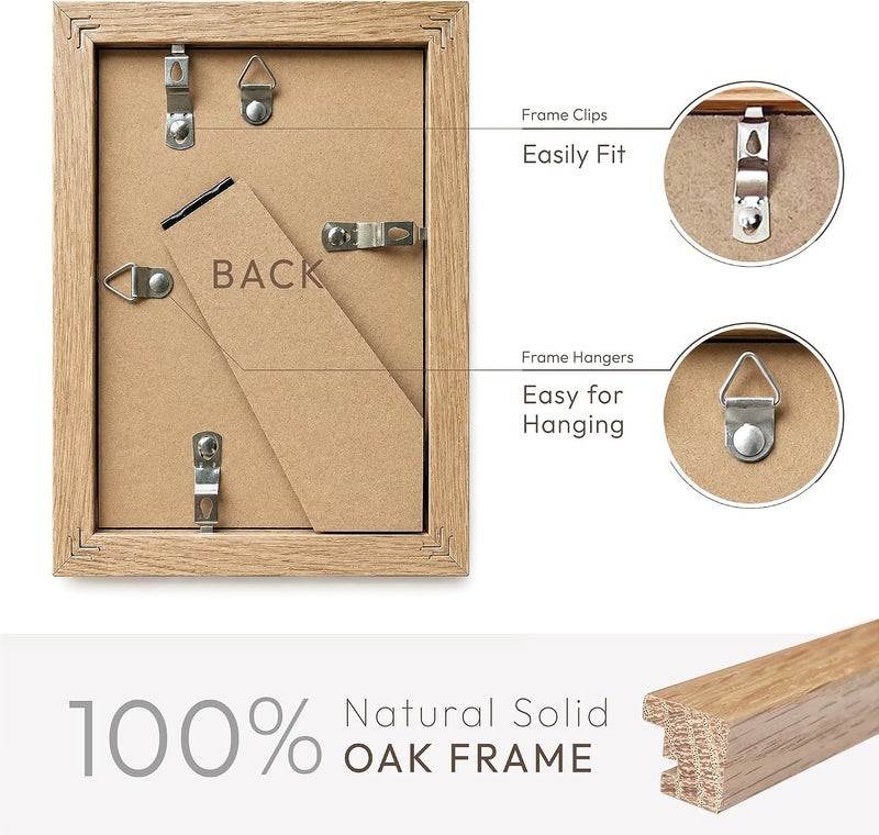 wallwisy 4x6 Picture Frame, Solid Oak Wood 4x6 Picture Frames with Mat to 3x5(Openning Size is 2.75x4.75), Natural Oak 6x4 Frame, Set of 2 - Image 4