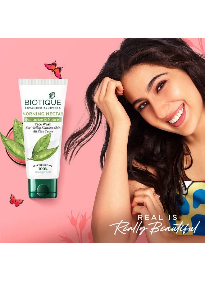 Biotique Morning Nectar Moisturize & Nourish Face Wash | Contains Wild Turmeric, Neem Leaves, & Morning Nectar | Visibly Flawless Skin | Suitable For All Skin Types | 150 Ml  - Image 2