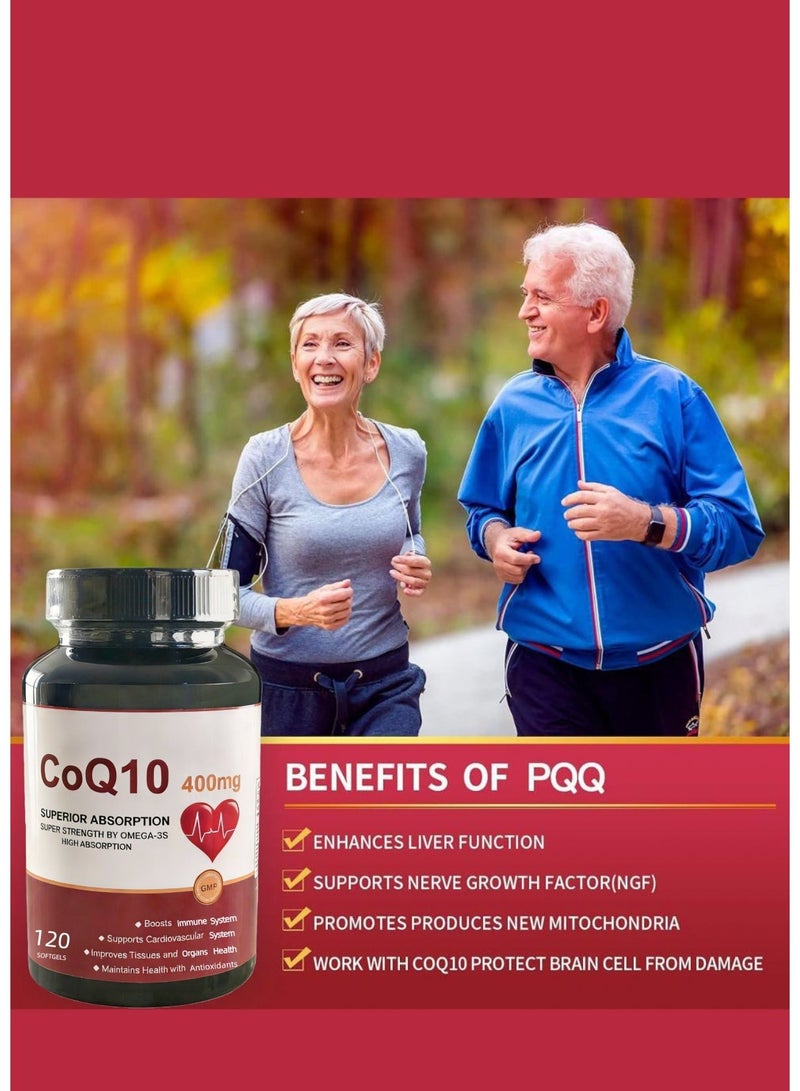 DHOP CoQ10 - 400 mg Softgels with PQQ, Piperine & Omega-3, 120 Servings of Coenzyme Q10 (Ubiquinone) Highly Absorbable Supplement, Powerful Antioxidant, Supports Heart and Energy Production - Image 2
