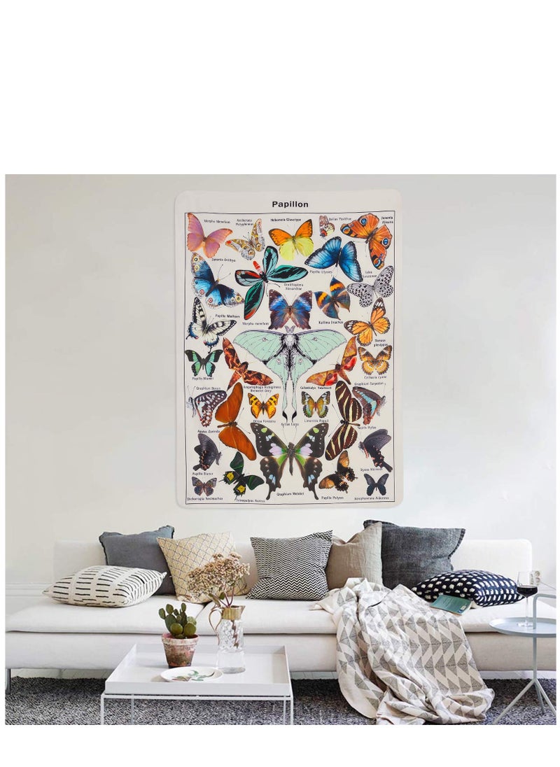 Excefore Butterfly Tapestry Vintage Beige Tapestries Aesthetic Tapestry Chart Tapestry Wall Hanging for Room  - Image 1