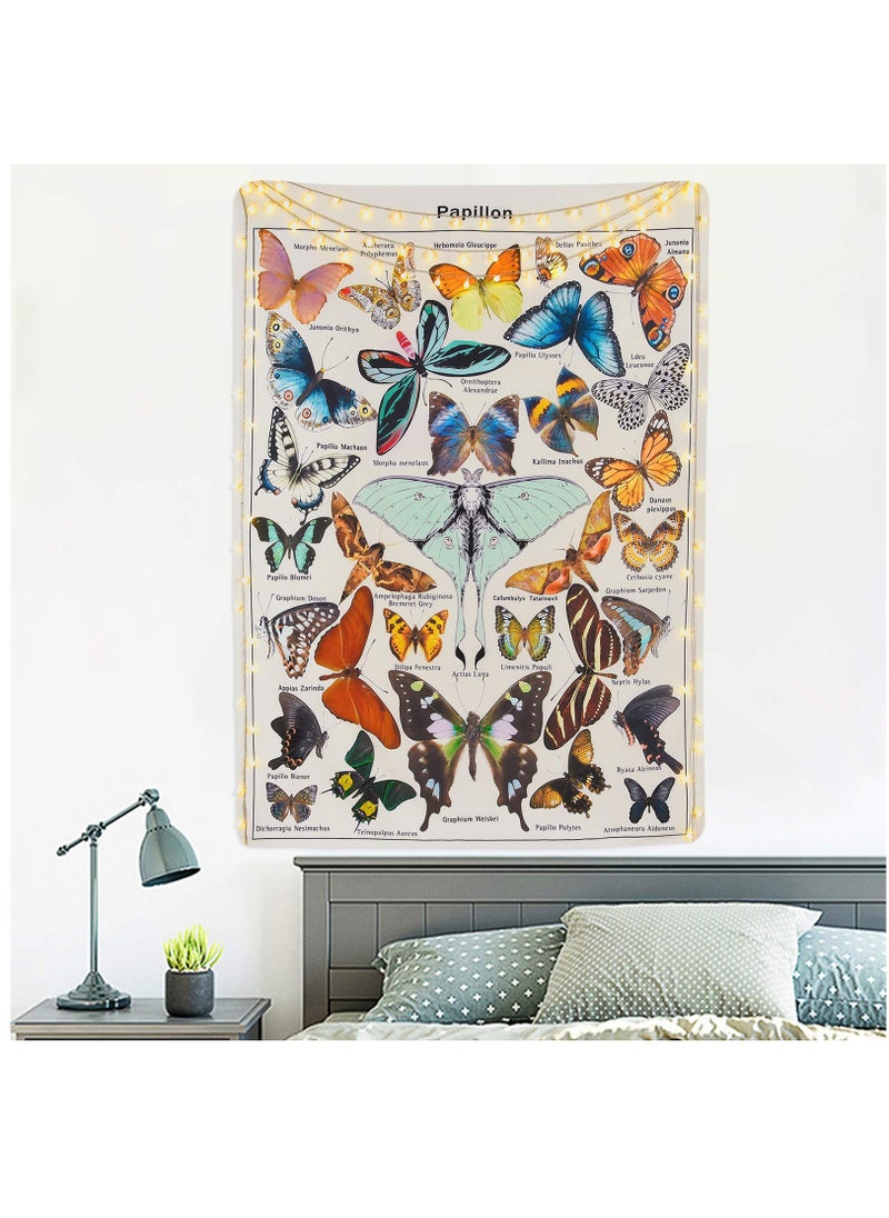 Excefore Butterfly Tapestry Vintage Beige Tapestries Aesthetic Tapestry Chart Tapestry Wall Hanging for Room  - Image 2