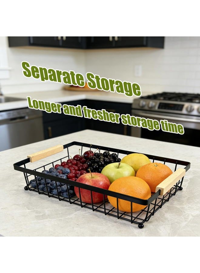 ROBMOR Fruit Vegetable Basket for Kitchen, Storage Cart, Vegetable Basket Bins, Countertop Metal Wire Organizer with 2 Detachable Banana Hangers & Bowl, 2 Tier - Image 2