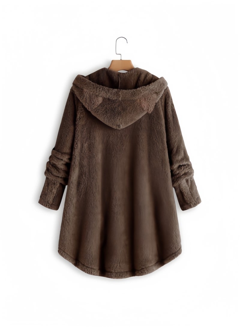 HALAMODO Women's Long Fleece Sherpa Hoodie Winter Warm Fuzzy Jacket Coats Outerwear with Pocket - Image 2