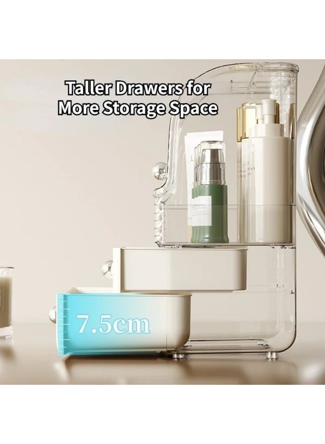 صندوق منظم مستحضرات التجميل شفاف قابل للطي مع درج تخزين لسطح المكتب وحامل أحمر الشفاه - أبيض كريمي - Image 2