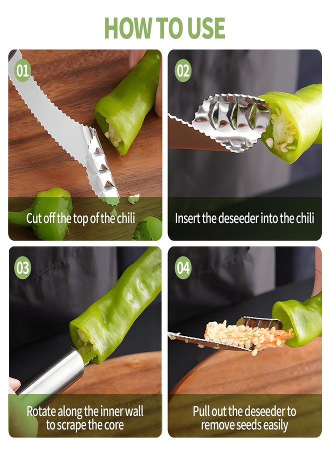 Creztail 2pcs Jalapeno Pepper Corer, 2 in 1 Chili Corer Tool - Stainless Steel Pepper Seed Remover with Serrated Slice & Handle, for Slicing Off Vegetable Tops or Removing Pepper Cores - Image 5
