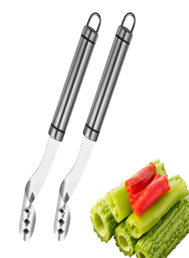 Creztail 2pcs Jalapeno Pepper Corer, 2 in 1 Chili Corer Tool - Stainless Steel Pepper Seed Remover with Serrated Slice & Handle, for Slicing Off Vegetable Tops or Removing Pepper Cores - Image 1