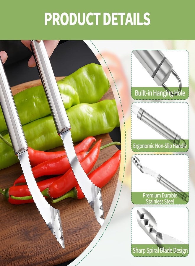 Creztail 2pcs Jalapeno Pepper Corer, 2 in 1 Chili Corer Tool - Stainless Steel Pepper Seed Remover with Serrated Slice & Handle, for Slicing Off Vegetable Tops or Removing Pepper Cores - Image 3
