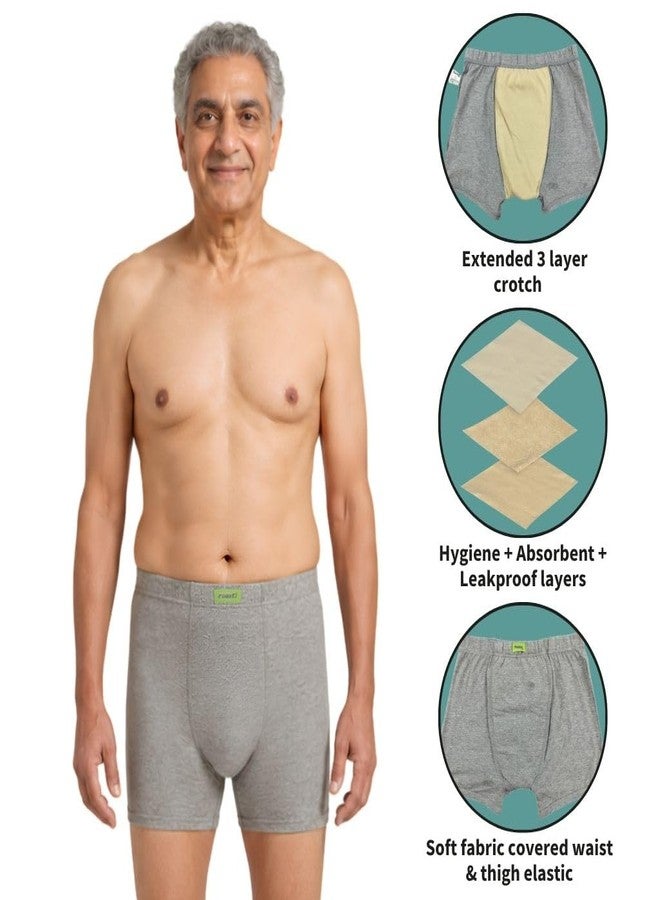 Pristine Life | Leakproof Mens Trunks Underwear | 3-Layer Hygienic Absorbent | Leakproof Crotch | Antimicrobial & Quick-Dry | Absorbs 35ml Of Leaks | Pack Of 3 | Grey, Black & White | S - Image 4