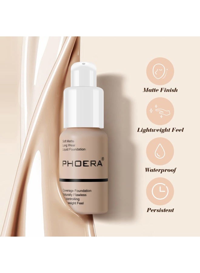 Hilareco BestLand 2Pack PHOERA Foundation Full Coverage Liquid Foundation Cream - Long-lasting Lightweight Concealer - Oil-Free Formula - Natural Shade - Suitable for All Skin Types (104 Buff Beige & 105 Sand) - Image 4