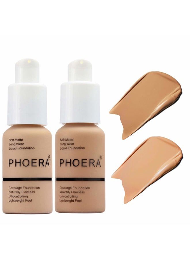 Hilareco BestLand 2Pack PHOERA Foundation Full Coverage Liquid Foundation Cream - Long-lasting Lightweight Concealer - Oil-Free Formula - Natural Shade - Suitable for All Skin Types (104 Buff Beige & 105 Sand) - Image 1