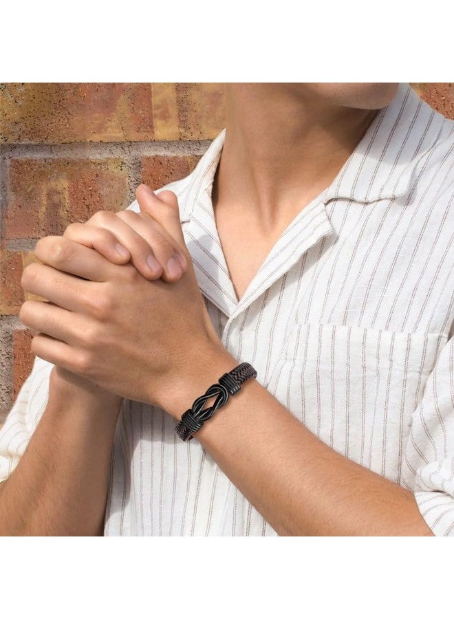 جويكوف سوار JoycuFF To My Son من أم، سوار رجالي، هدايا عيد ميلاد وتخرج للابن، أساور جلدية مضفرة للرجال، مشبك من الفولاذ المقاوم للصدأ، هدايا عيد الميلاد والعودة إلى المدرسة، هدايا صغيرة  - Image 1