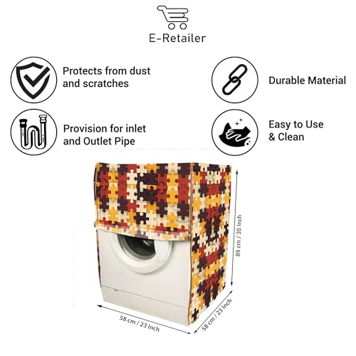 E-Retailer Washing Machine Cover for Front Load 5kg to 7.5kg | Light Weight Dustproof Cover with Zip Enclosure | Geometric Fully Automatic Washer Protector for Indoor Outdoor Use | Size 23x23x35 Inch - Image 2