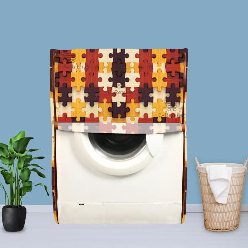 E-Retailer Washing Machine Cover for Front Load 5kg to 7.5kg | Light Weight Dustproof Cover with Zip Enclosure | Geometric Fully Automatic Washer Protector for Indoor Outdoor Use | Size 23x23x35 Inch - Image 1