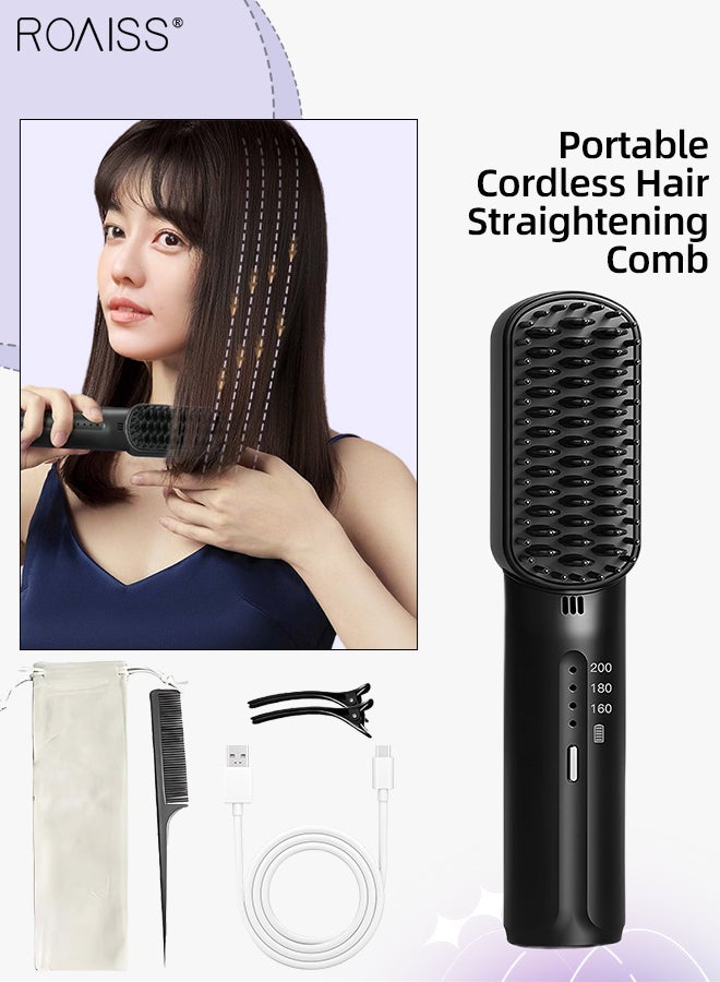 رويس مشط فرد الشعر اللاسلكي المحمول، حديد فرد الشعر بشحن USB بثلاث سرعات، حديد فرد الشعر بالأيونات السالبة مع مشط أسنان مضاد للحرق، مناسبة للمهاجع والسفر - Image 1