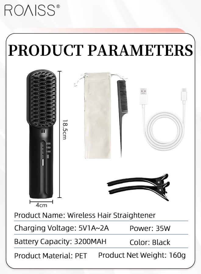 رويس مشط فرد الشعر اللاسلكي المحمول، حديد فرد الشعر بشحن USB بثلاث سرعات، حديد فرد الشعر بالأيونات السالبة مع مشط أسنان مضاد للحرق، مناسبة للمهاجع والسفر - Image 3