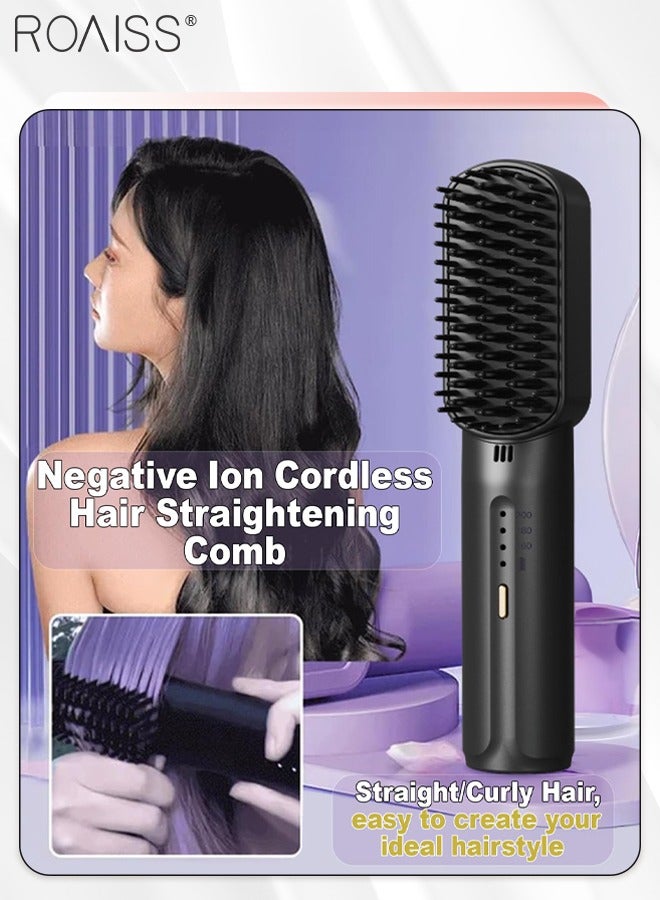 رويس مشط فرد الشعر اللاسلكي المحمول، حديد فرد الشعر بشحن USB بثلاث سرعات، حديد فرد الشعر بالأيونات السالبة مع مشط أسنان مضاد للحرق، مناسبة للمهاجع والسفر - Image 2