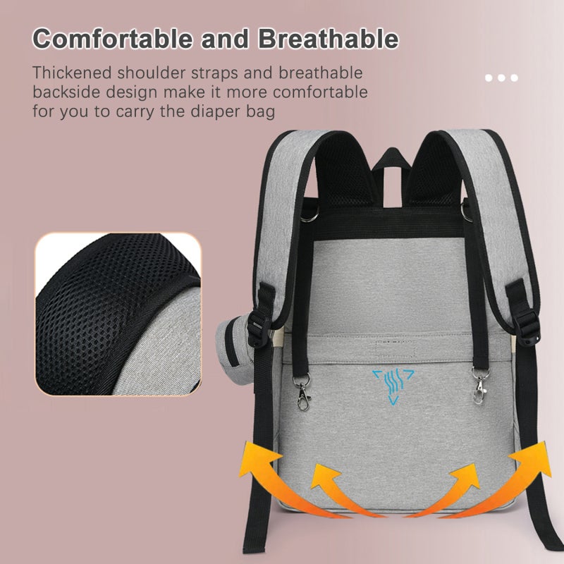 Diaper Bag Backpack: Beige Large Capacity Diaper Bag - With 2 Thermal Bottle Pockets Water-resistant Nylon Diaper Bag for Baby Travel, Strolling and Novice Parents - Image 4