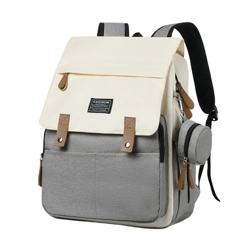 Diaper Bag Backpack: Beige Large Capacity Diaper Bag - With 2 Thermal Bottle Pockets Water-resistant Nylon Diaper Bag for Baby Travel, Strolling and Novice Parents - Image 1