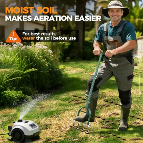 Suntee Lawn Aerator Tool, Manual Core Aerator Lawn Tool with 4 Stainless Steel Hollow Tines, Adjustable Height Semi-Assembled Heavy Duty Steel Grass Aeration for Lawn Care, Green - Image 5