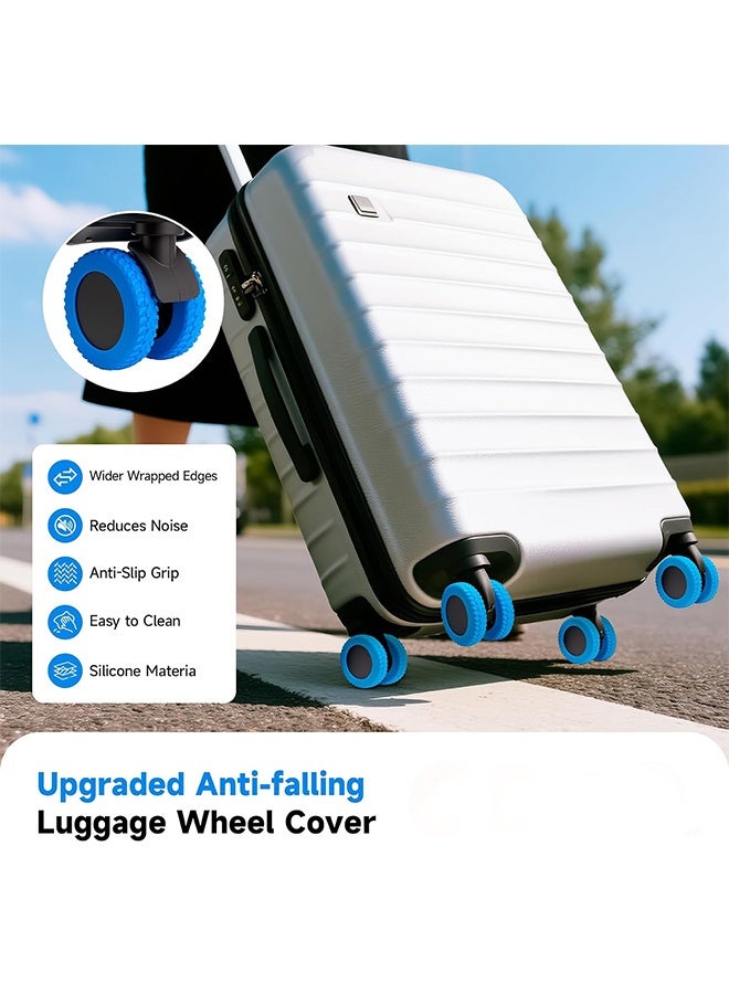 Quantum 12 Pcs Noise Reducing Luggage Wheel Protector Covers - Anti-Noise Suitcase Caster Sleeve - Wear Resistant Trolley Case Wheel Cover for Travel Airport, Protect Wheels & Reduce Scratches (Black + Blue + Orange) - Image 3
