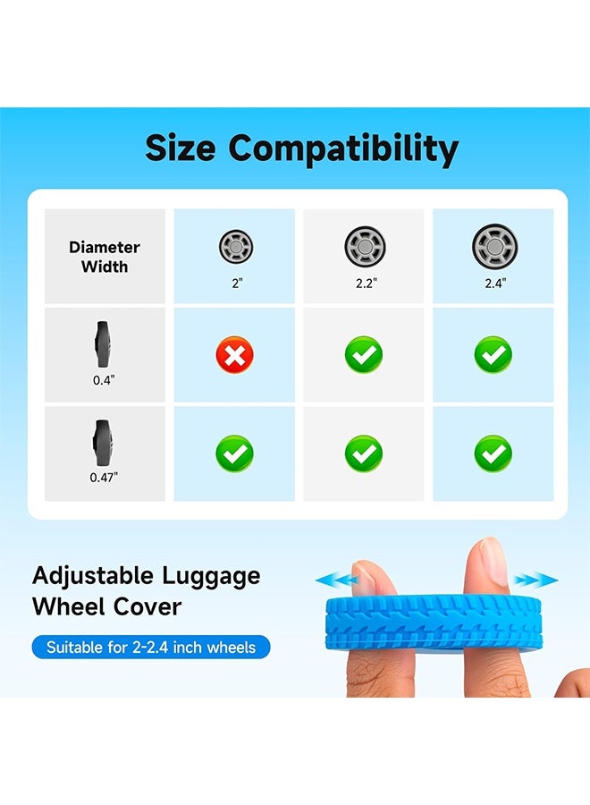 Quantum 12 Pcs Noise Reducing Luggage Wheel Protector Covers - Anti-Noise Suitcase Caster Sleeve - Wear Resistant Trolley Case Wheel Cover for Travel Airport, Protect Wheels & Reduce Scratches (Black + Blue + Orange) - Image 2