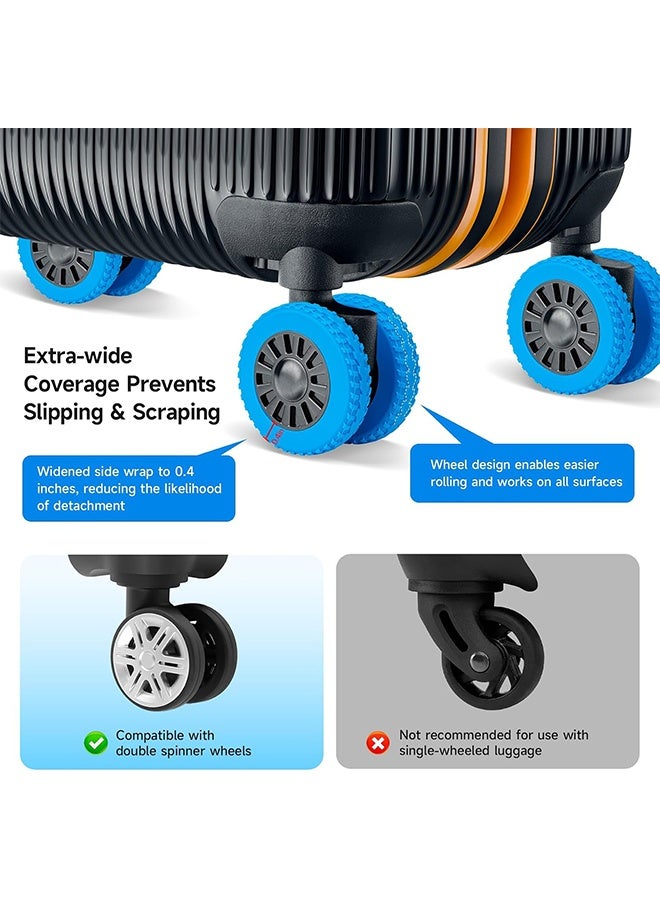 Quantum 12 Pcs Noise Reducing Luggage Wheel Protector Covers - Anti-Noise Suitcase Caster Sleeve - Wear Resistant Trolley Case Wheel Cover for Travel Airport, Protect Wheels & Reduce Scratches (Black + Blue + Orange) - Image 4