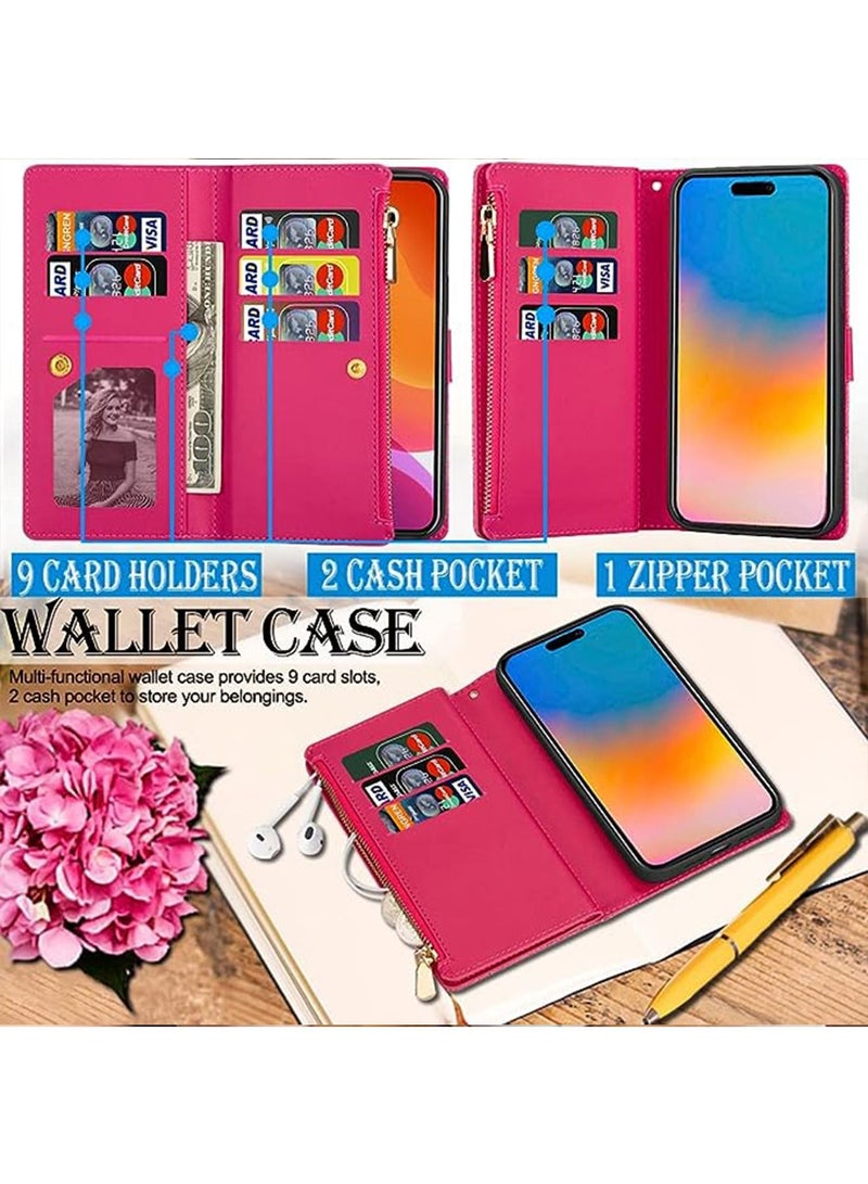iPhone 15 Pro Max Wallet Case Cover For Women Luxury Bling Diamond  Card Phone Holder Wrist Strap PU Leather Slots Shockproof Protective Back Cover Accessory For iPhone 15 Pro Max  - Image 2