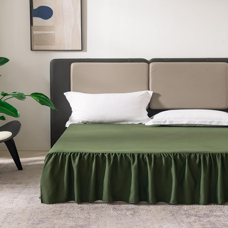 TSUTOMI Green Queen Size Ruffled Bed Skirt with Split Corners  Queen Bed Skirt 14 Inch Drop  TSUTOMI Queen Size Bed Skirt Green for Ruffled Bed Skirt with Split Corners  Bed Skirt Queen Size - Image 2
