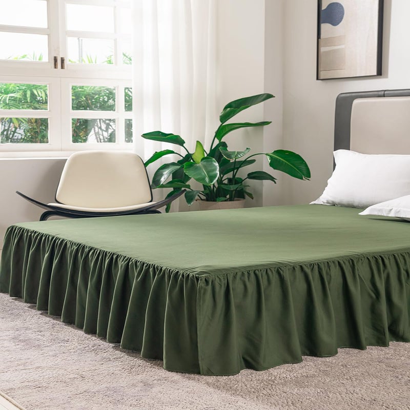 TSUTOMI Green Queen Size Ruffled Bed Skirt with Split Corners  Queen Bed Skirt 14 Inch Drop  TSUTOMI Queen Size Bed Skirt Green for Ruffled Bed Skirt with Split Corners  Bed Skirt Queen Size - Image 3