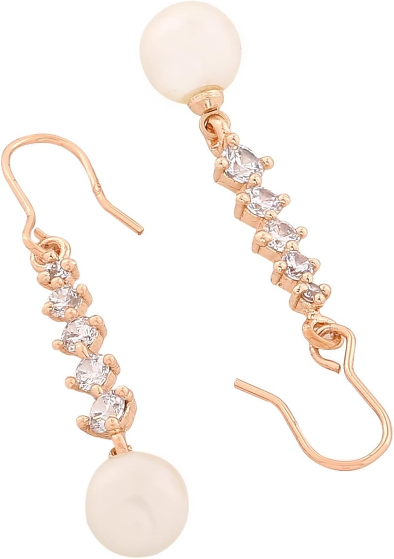 Estele Fancy Party Wear Alloy Steel Gold Plated Silver Pearl Drop Brass Earrings For Women - Image 3