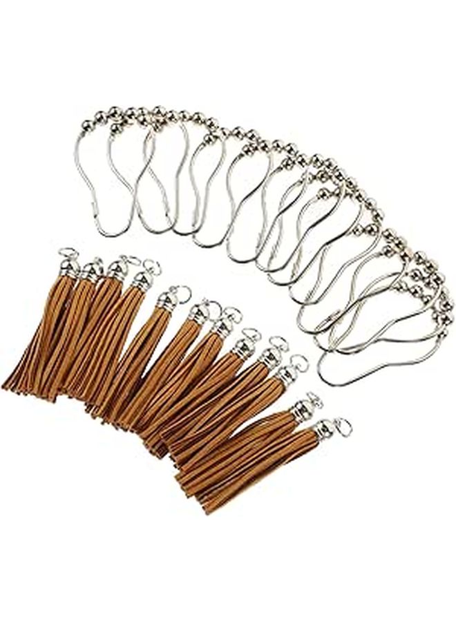 12pcs Stainless Steel Tassel Shower Curtain Hooks for Bathroom Decorative Rod - Image 1