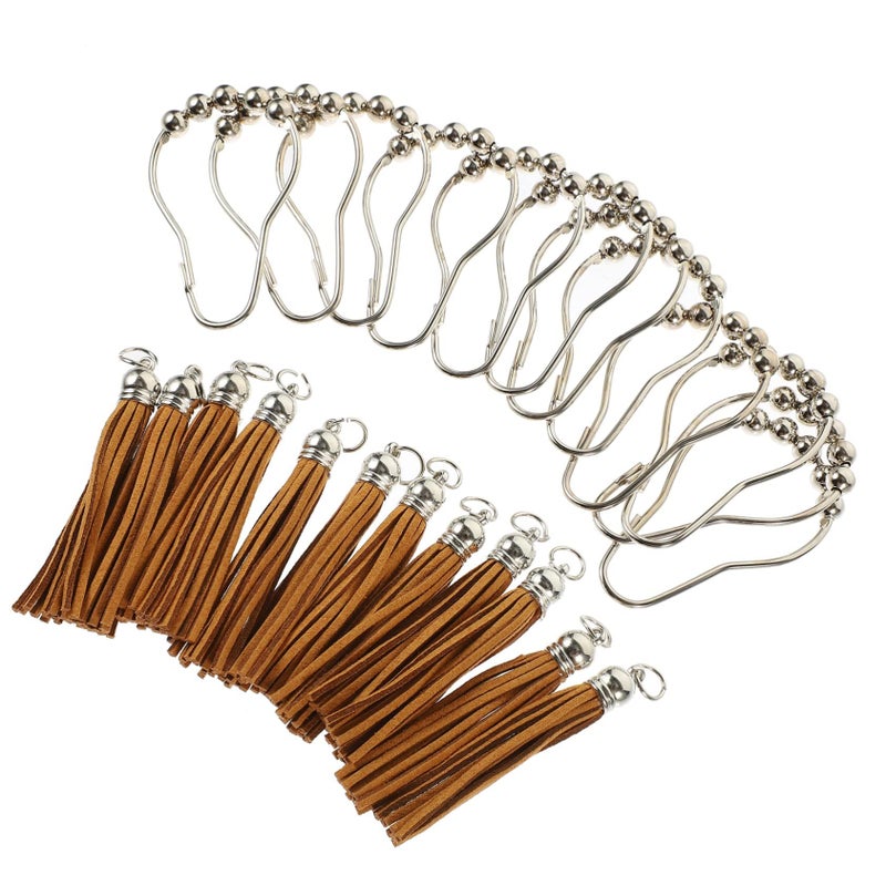 12pcs Stainless Steel Tassel Shower Curtain Hooks for Bathroom Decorative Rod - Image 2