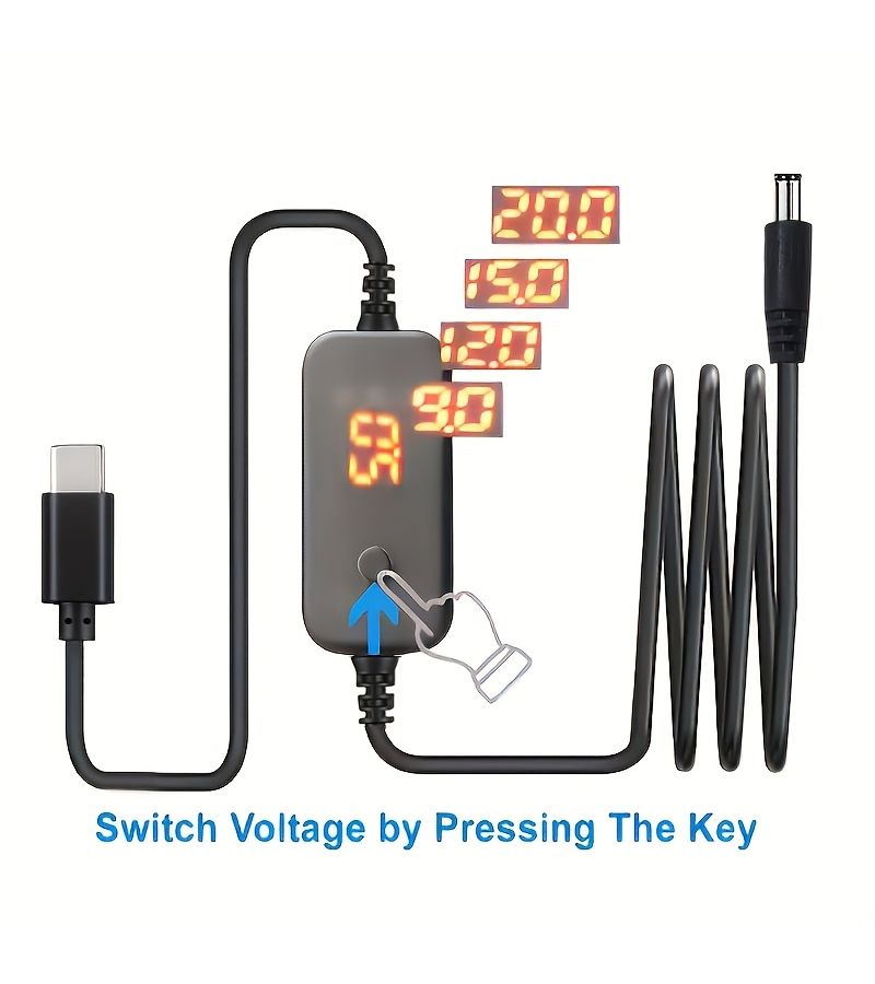 Black Adjustable Voltage PD Fast Charging Cable 5 20V for Laptop - Image 1