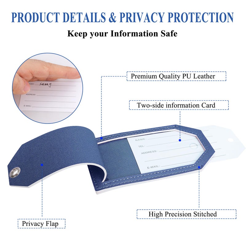 Casmonal Luggage Tag & Initial Baggage Tags For Suitcases Leather Bag Tags For Backpacks Handbag School Instrument With Name Id Label Travel Essentials  Unique Fun Blue Personalized Luggage Tags 2 Pack - Image 3