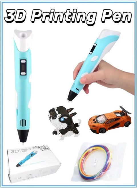 3D Printing Pen, Includes 3D Pen, 3 Colours of PLA Filament, Stencil Book, Project Guide and Charger, Drawing Stencil Doodler, Arts and Crafts Gift for Kids and Adults, Blue