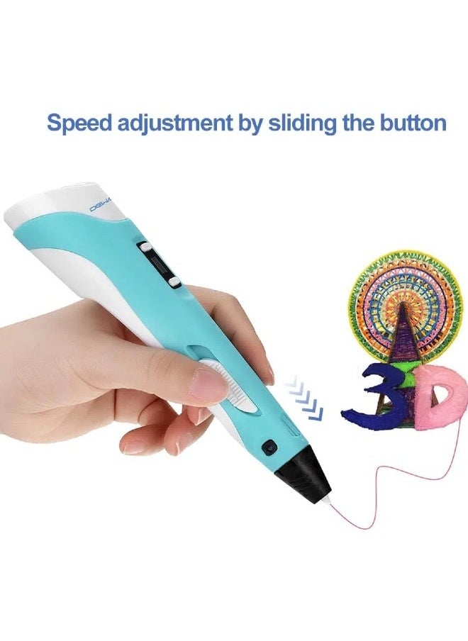 3D Printing Pen, Includes 3D Pen, 3 Colours of PLA Filament, Stencil Book, Project Guide and Charger, Drawing Stencil Doodler, Arts and Crafts Gift for Kids and Adults, Blue