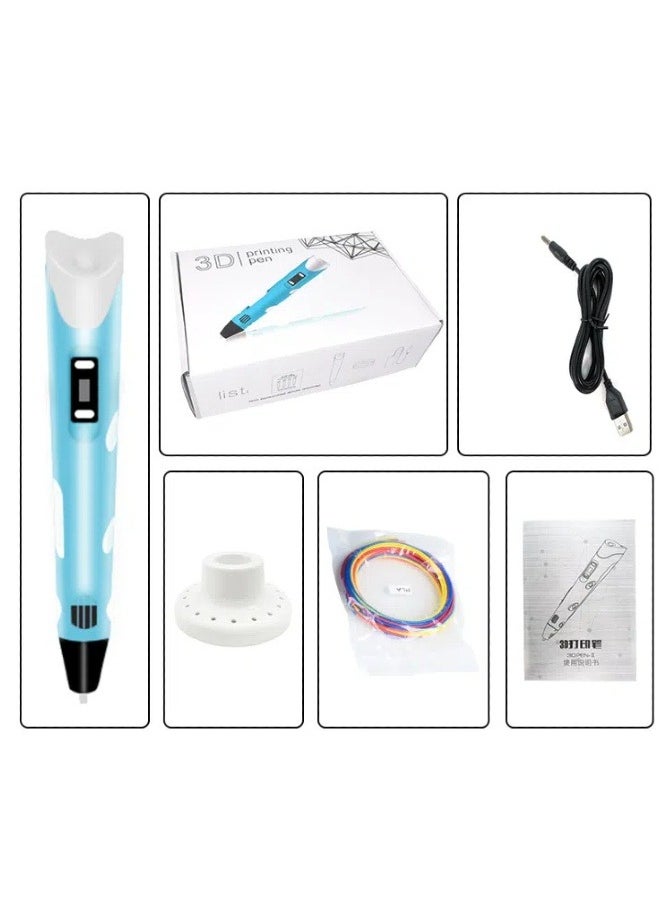 3D Printing Pen, Includes 3D Pen, 3 Colours of PLA Filament, Stencil Book, Project Guide and Charger, Drawing Stencil Doodler, Arts and Crafts Gift for Kids and Adults, Blue