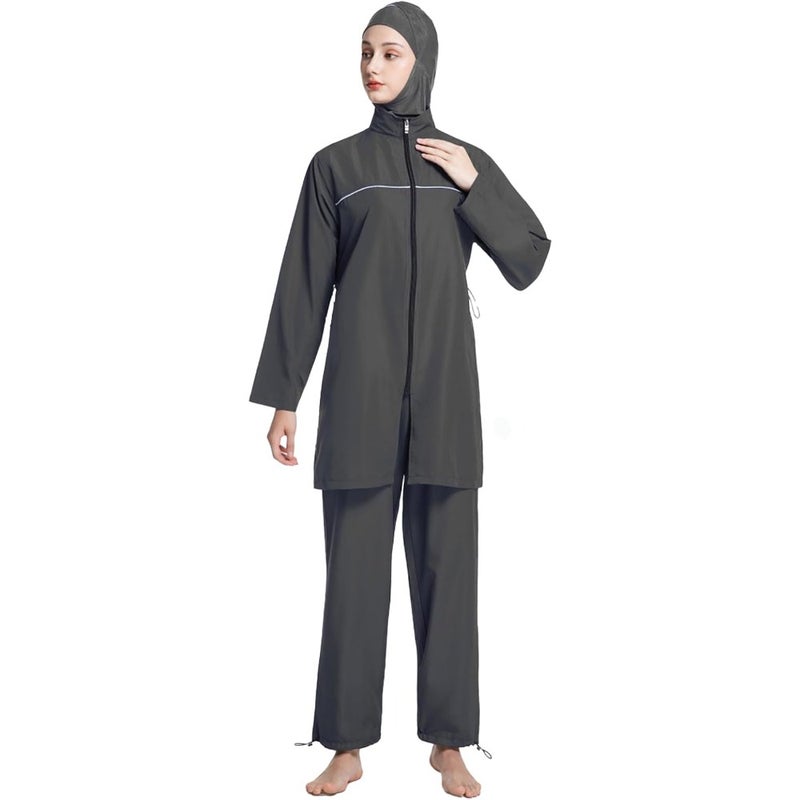 Muslim Swimsuits for Women Rash Guard Swimwear Sun Protection Suits Long Sleeve Top Pants with Hijab/Cap - Image 2