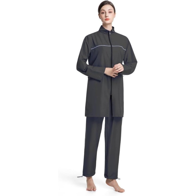 Muslim Swimsuits for Women Rash Guard Swimwear Sun Protection Suits Long Sleeve Top Pants with Hijab/Cap - Image 1